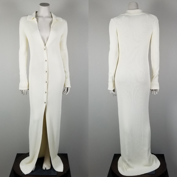 Gauge81 Rubi Luxury Minimalist Ribbed Knit Sweater Ivory Maxi Dress Size Medium - Picture 2 of 16